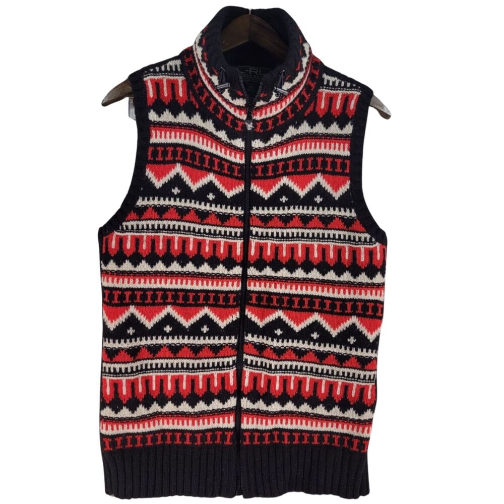 Lauren Active Ralph Lauren Full Zip Sweater Vest Cardigan Wool Fair Isle Large